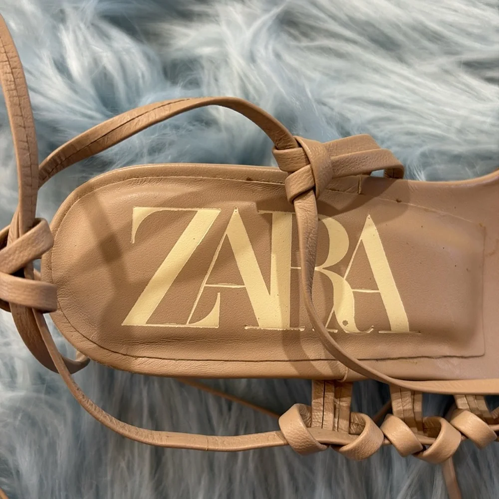 Zara Beige Strappy Heel Sandals sz 38 - Picture 3 of 6